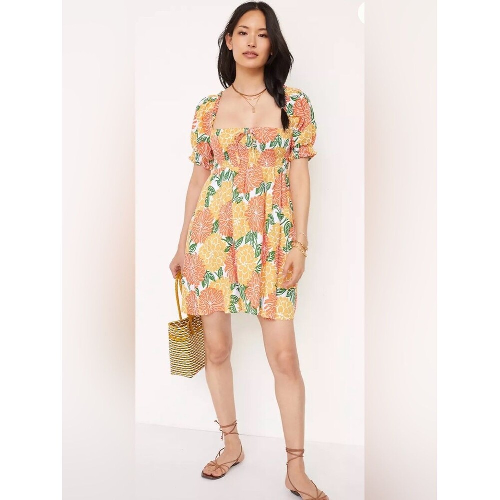 Faithfull The Brand Miguelina Floral Linen Puff Sleeve Mini Dress Size 4